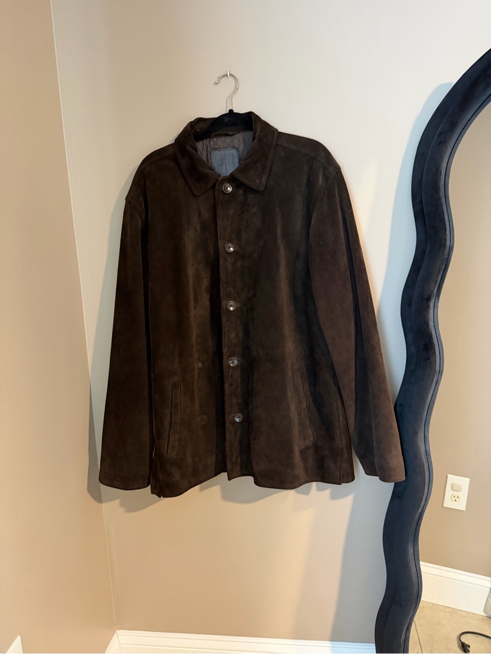 VTG J.CREW Men's Brown Leather Mid-Length Coat Button Front Lined Pockets Size L